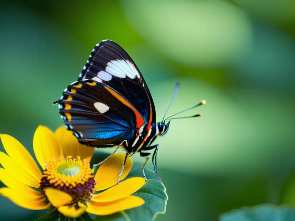 Mariposa en peligro de extinción posada en flor, muestra la belleza frágil