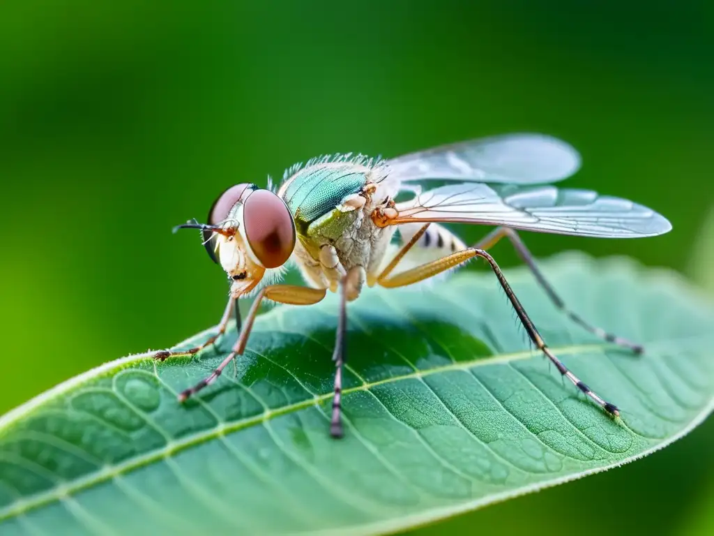 Pequeña mosca de la arena lista para volar, detallada y delicada, clave en la transmisión de leishmaniasis