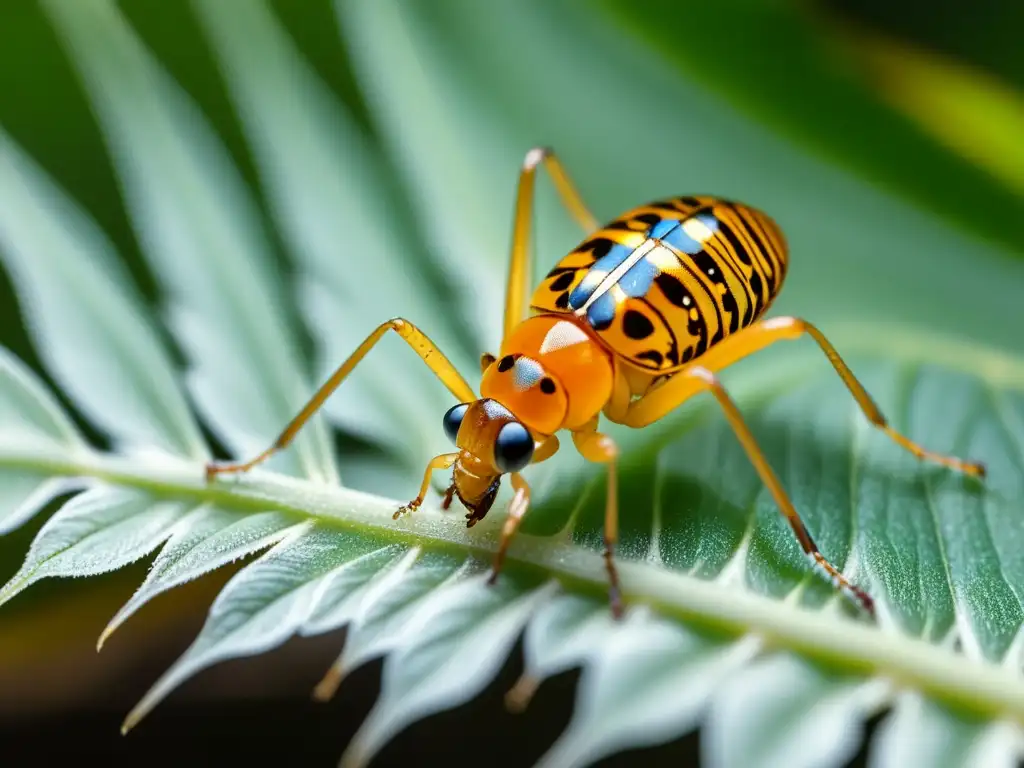 Pequeña ninfa de insecto alimentándose entre raíces, revelando un ecosistema complejo