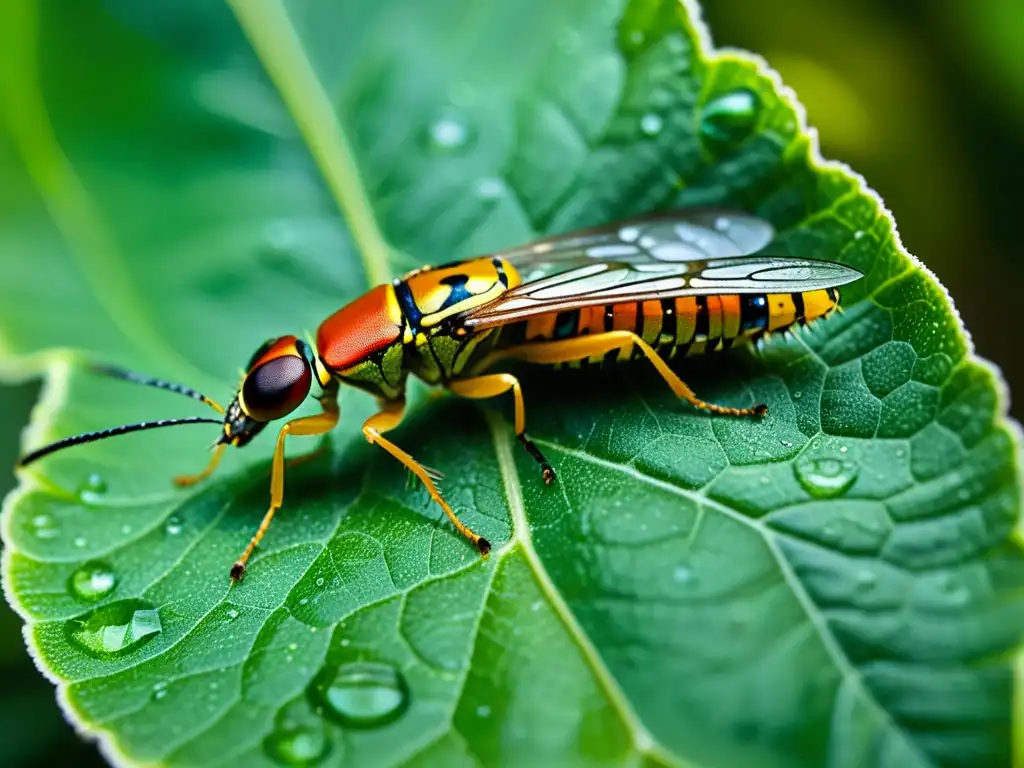 Dos poblaciones de insectos en una hoja verde, mostrando patrones y colores detallados