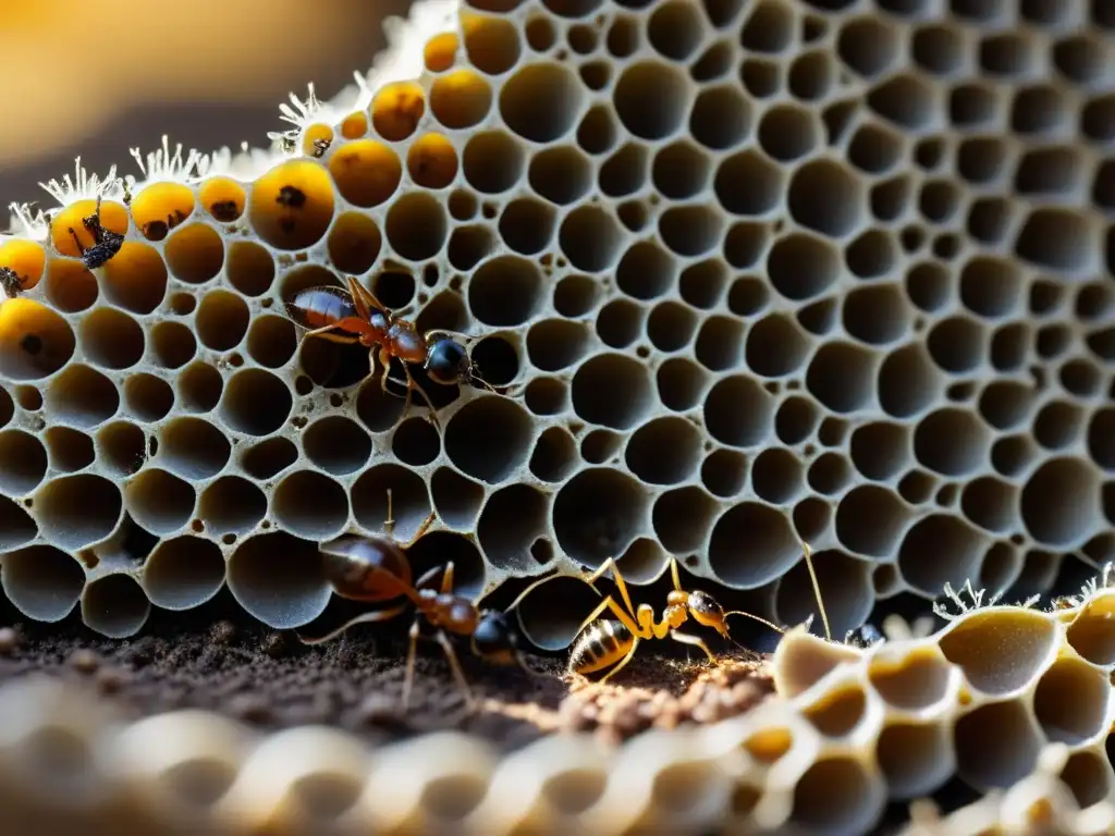 El poder de las colonias de insectos se revela en esta imagen de una bulliciosa colonia de hormigas, trabajando juntas con precisión y determinación