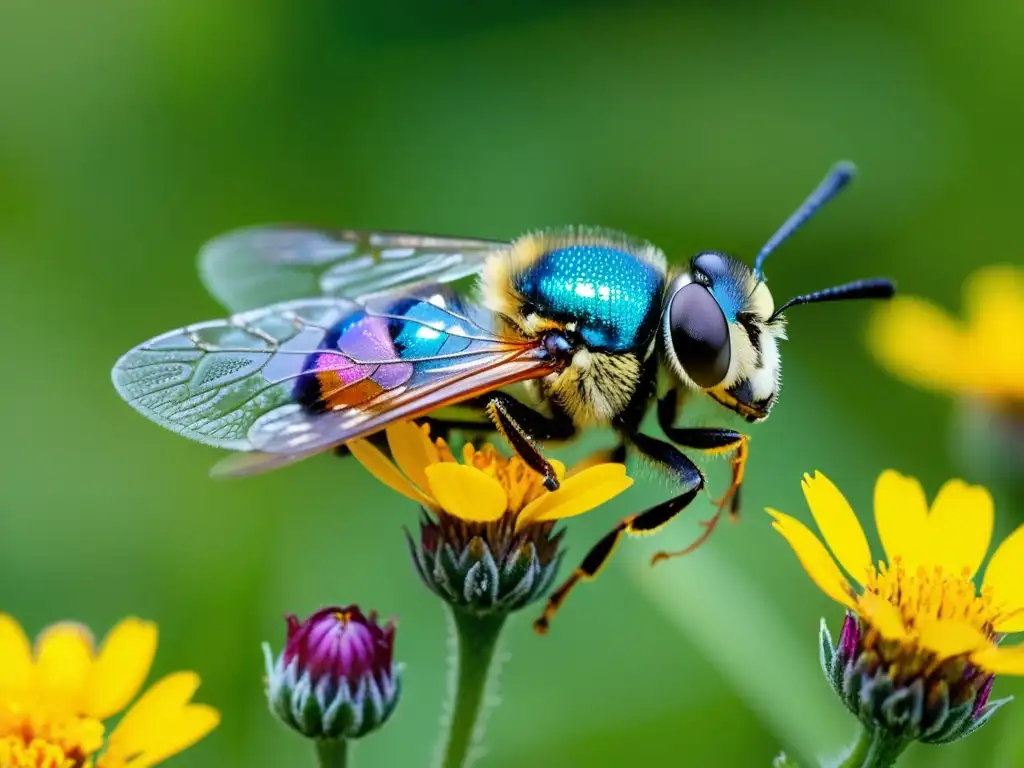 Un prado vibrante lleno de flores silvestres y insectos