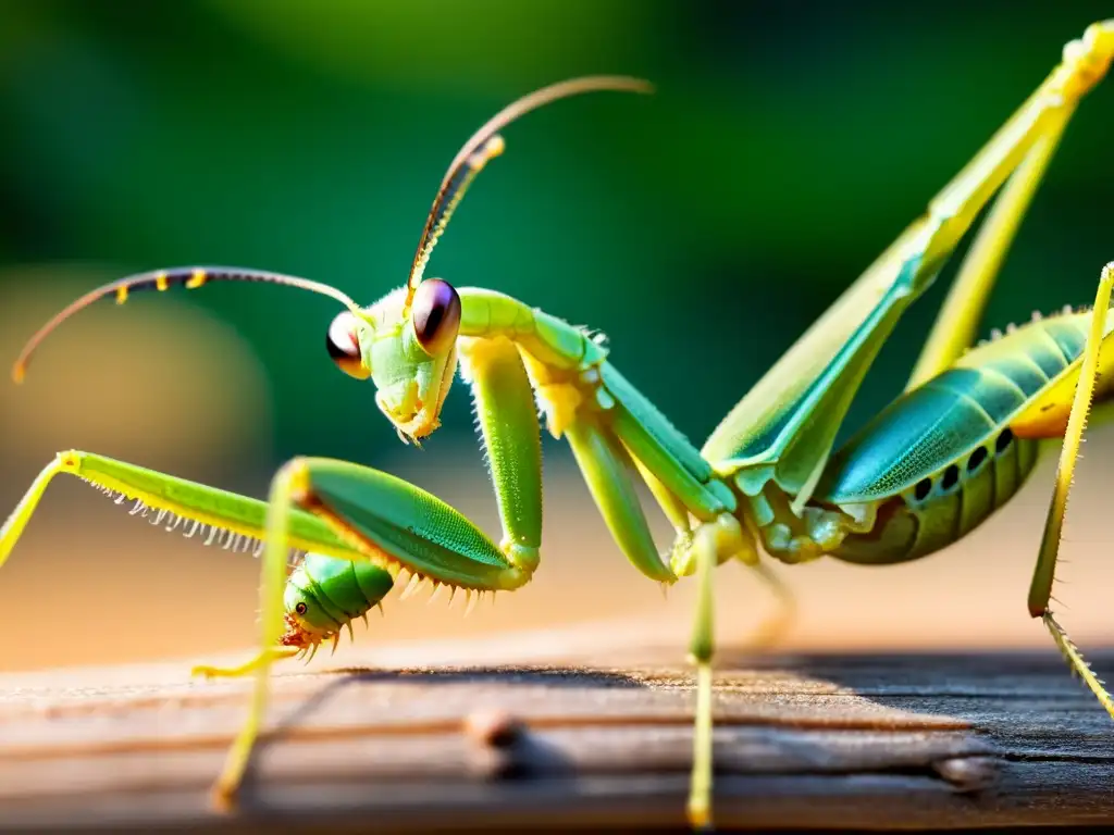 Praying mantis en proceso de autotomía, detalle asombroso del exoesqueleto y la estrategia de supervivencia