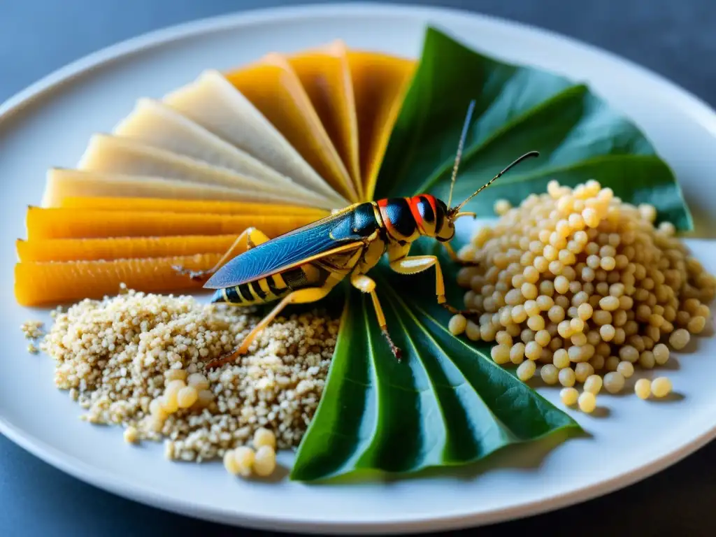 Una presentación moderna de proteínas de insectos con cricket powder, gusanos de la harina y saltamontes