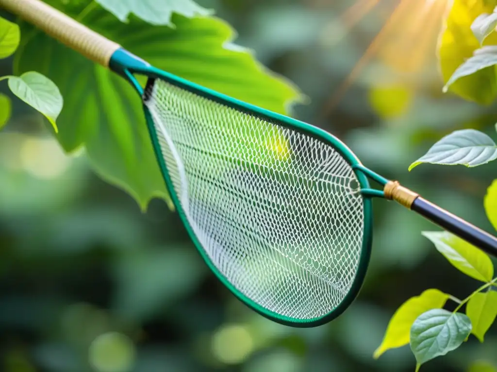 Una red entomológica de alta calidad se destaca entre la exuberante vegetación