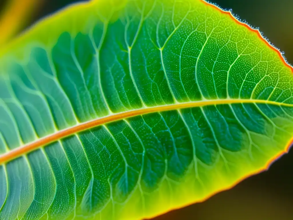 Red de Bacillus subtilis colonizando una hoja verde, destacando el uso de bacterias y hongos en cultivos