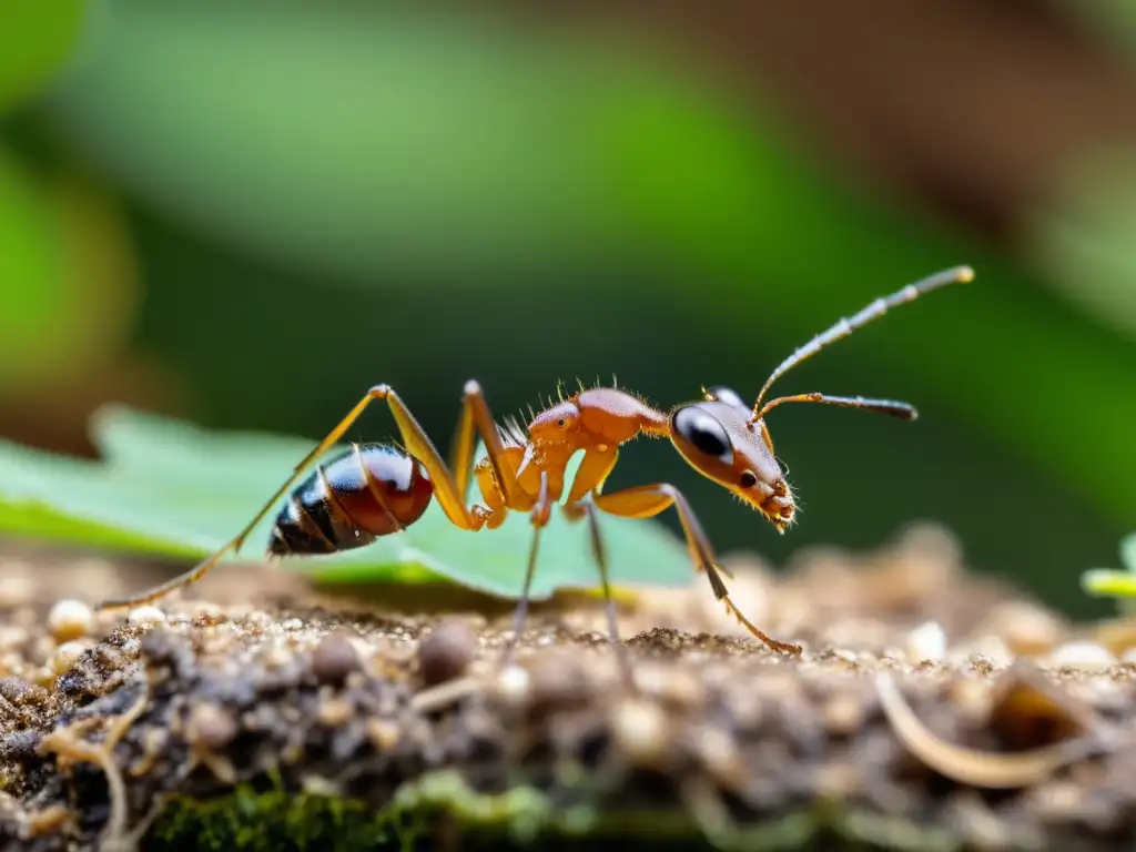 Reina de hormigas fundando colonia en macrofoto Una reina de hormigas fundando una colonia, con sus delicadas alas brillando al sol