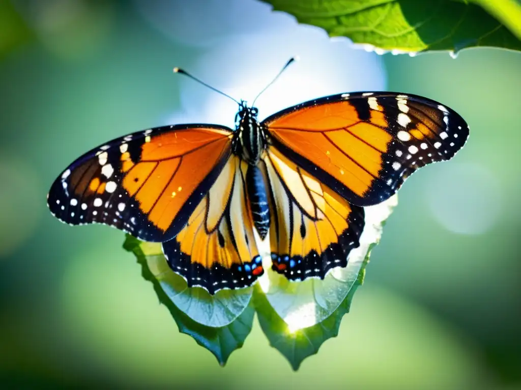 Mariposa monarca recién salida del capullo, con alas crumpled y detalles delicados, adaptación de insectos a cambios