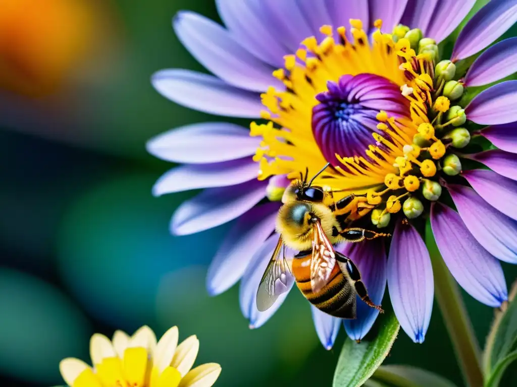 Vibrante interacción entre abeja y flor resalta la Importancia de los insectos en ecología