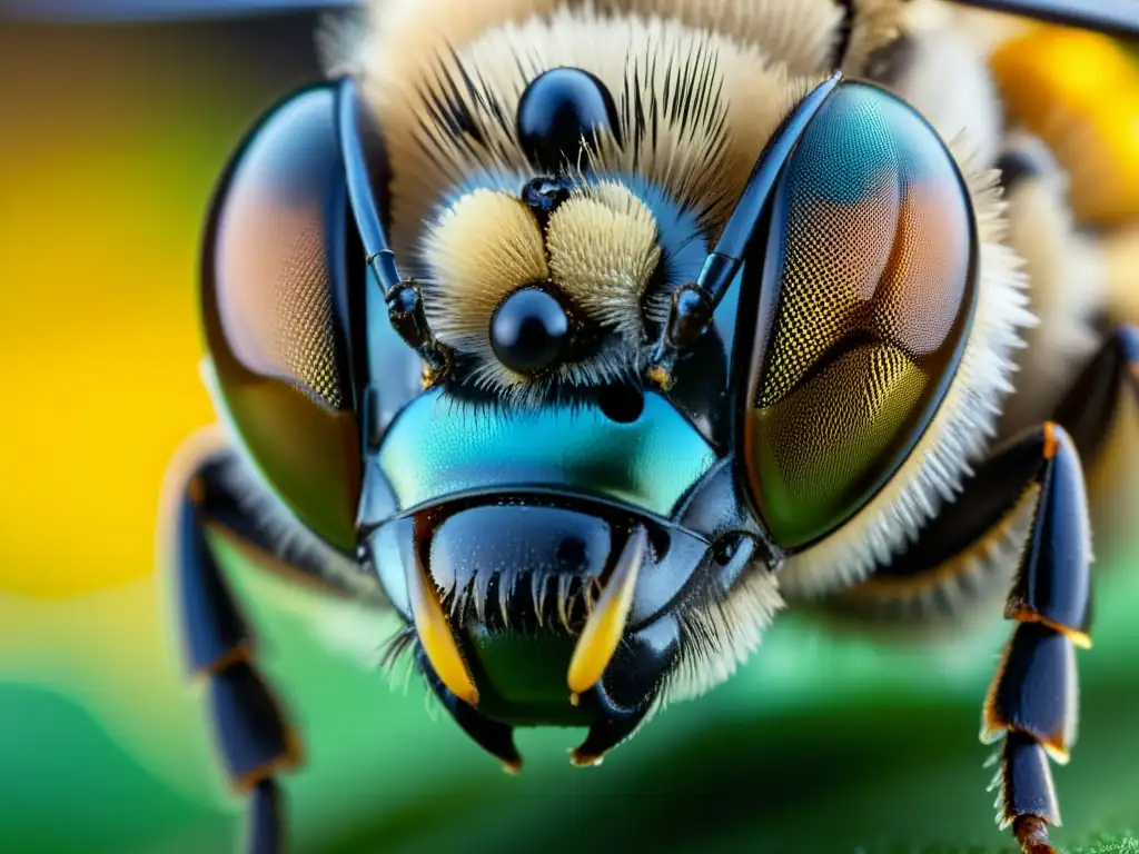 Vibrante close-up de ojo compuesto de abeja