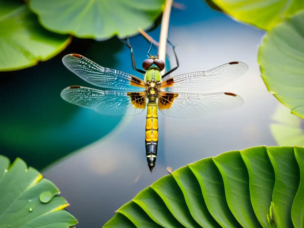 Vibrante ecosistema de insectos acuáticos beneficiados por la espirulina en un estanque prístino