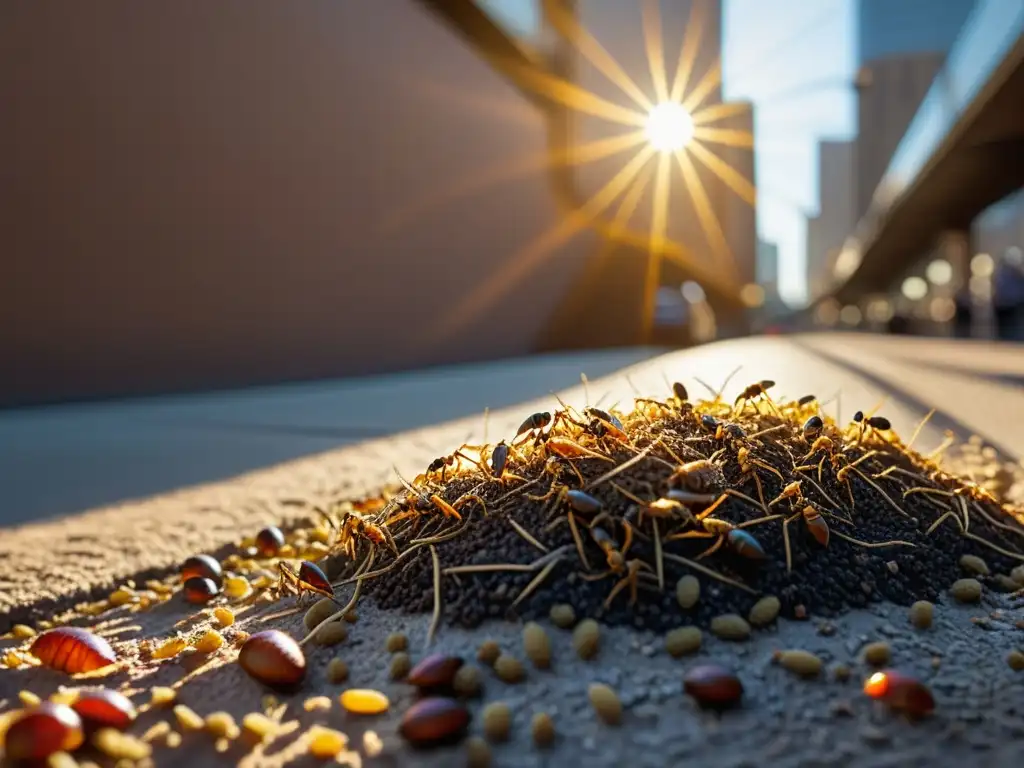 Vibrante ecosistema urbano de hormigas en una acera: Importancia insectos ecosistemas urbanos