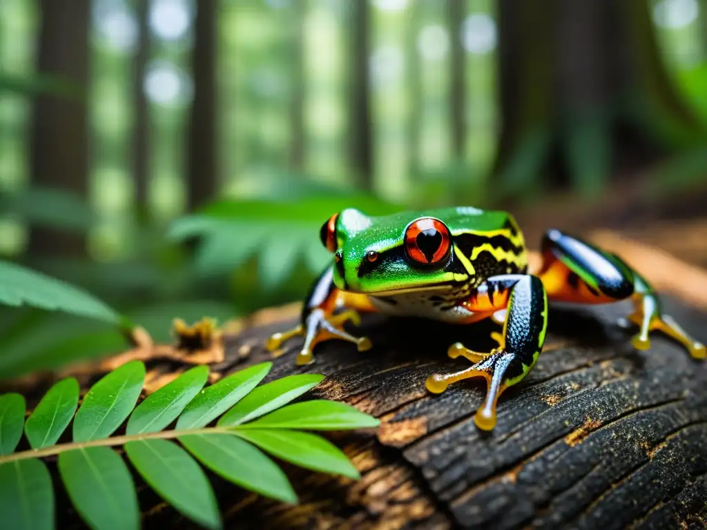 'Vibrante escena de un depredador noinsecto cazando en un exuberante bosque