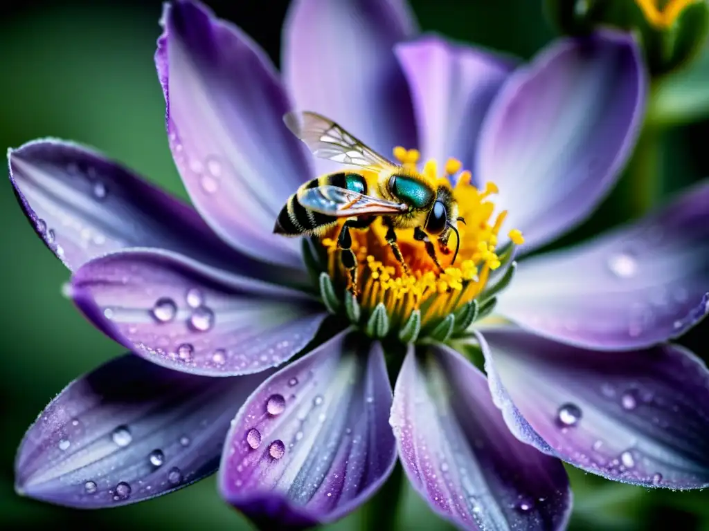 Vibrante flor de lavanda con gotas de rocío