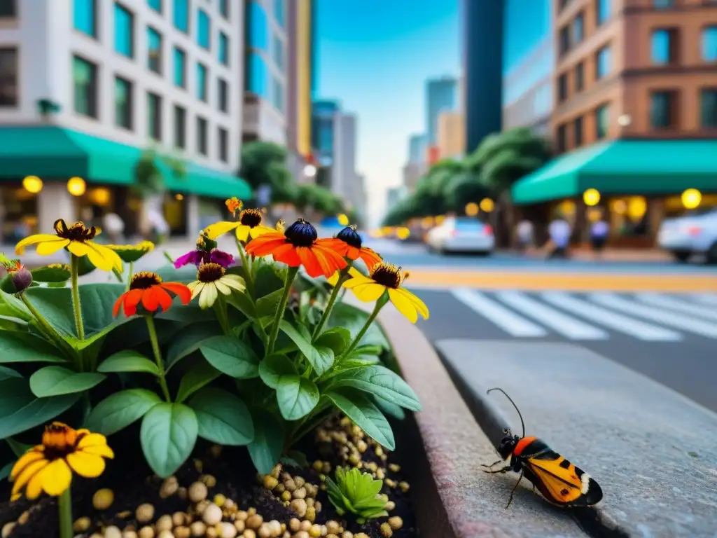 Vida urbana: Insectos y plantas florecen en la ciudad, destacando la importancia de los insectos en los ecosistemas urbanos