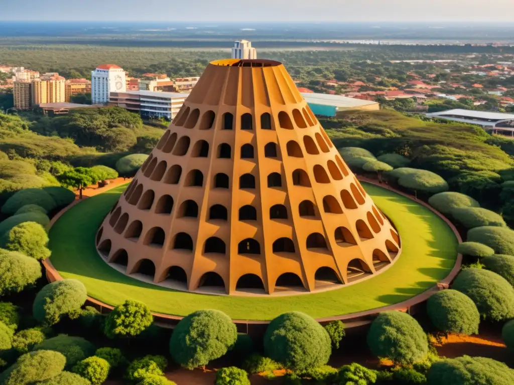 Arquitectura inspirada en termiteros en Harare, Zimbabwe Vista detallada del innovador Eastgate Centre en Harare, Zimbabwe, con diseño de construcción inspirado en arquitectura de insectos