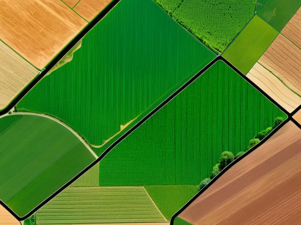 Vista satelital detallada de campos agrícolas, mostrando detección temprana de plagas y salud de los cultivos